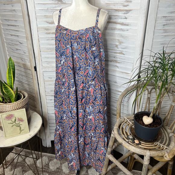 KNOX ROSE Women's L Off The Coast Tiered Midi Peasant Dress NWT Multi Floral - Picture 6 of 16